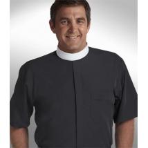 Black Short Sleeve Banded Collar Clergy Shirt SM103