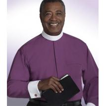Purple Long Sleeve with White French Cuffs Banded Collar Clergy Shirt SM105