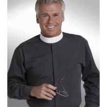 Black Long Sleeve Banded Collar Shirt Clergy Shirt SM107