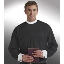 Black Long Sleeve with White French Cuffs Banded Collar Clergy Shirt SM115