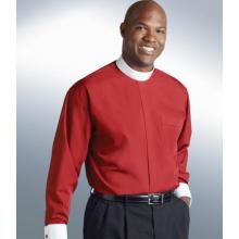 Red Long Sleeve with White French Cuffs Banded Collar Clergy Shirt SM118